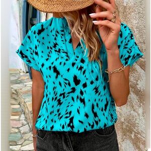 Mint Blue SH Printed Blouse